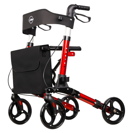 Euro Walker, 4 Wheeled Rollator Walker - Red